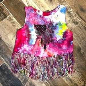 Upcycled OOAK Tie Dye Charlotte Russe Fringed Top 1X